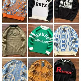 RHUDE Neue einfache Kontrast Farbe Design Buchstabe Loose Pullover-2141  