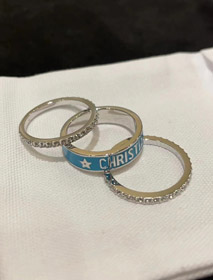 Dior Gold Buchstaben blaue Emaille Diamant Ring Set Dreiteilig Set-3710  