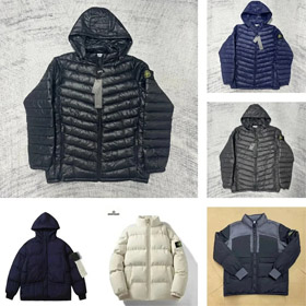 Stone Island Kapuze Reißverschluss Stand Kragen Patchwork Design Daunenjacke-4393  